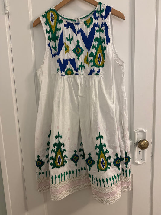 #152 - Anthropologie White Dress with Ikat Embroidery