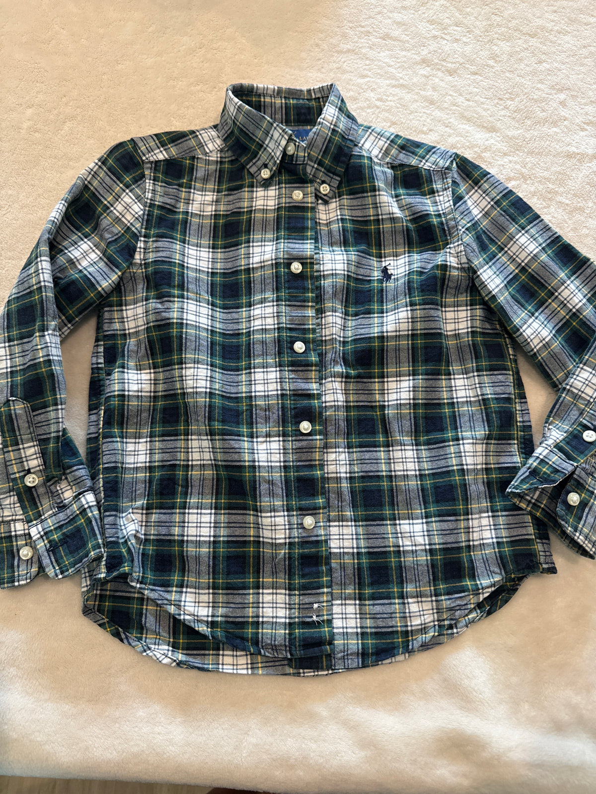 #81 Boys 5 Polo RL green plaid button down