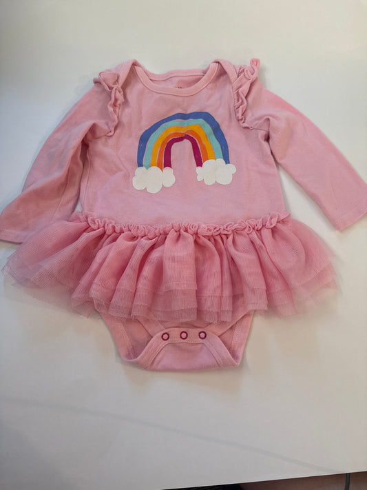 #170 Cat and Jack tulle skirted pink rainbow bodysuit girls 6-9 months