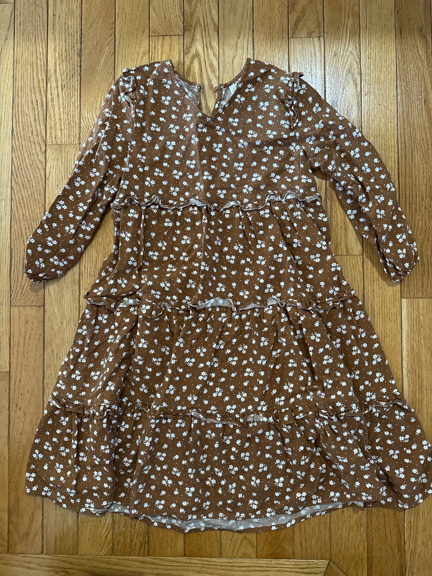 178 Rylee + Cru 6-7 girls brown floral tiered dress VGUC 🤎