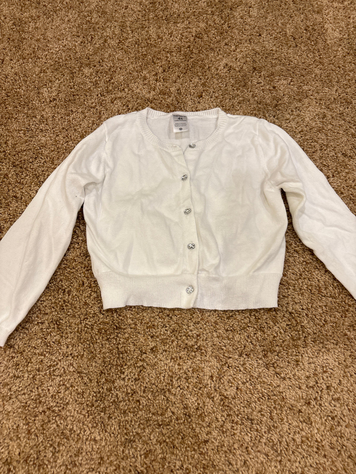 #47, girls Carter’s white button-down sweater Size 4T