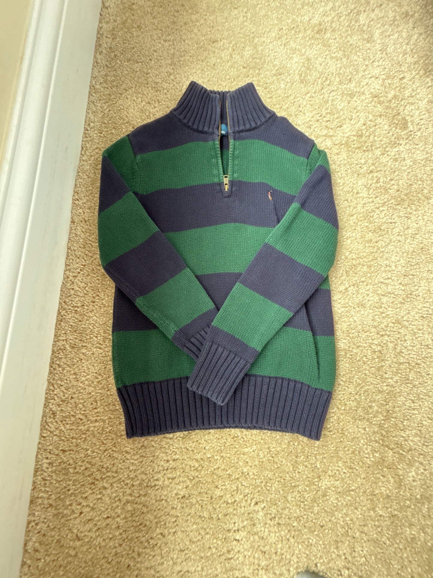 Reduced Seller 62 Boys Polo Ralph Lauren blue and green quarter zip sweater sz 8/10 VGUC