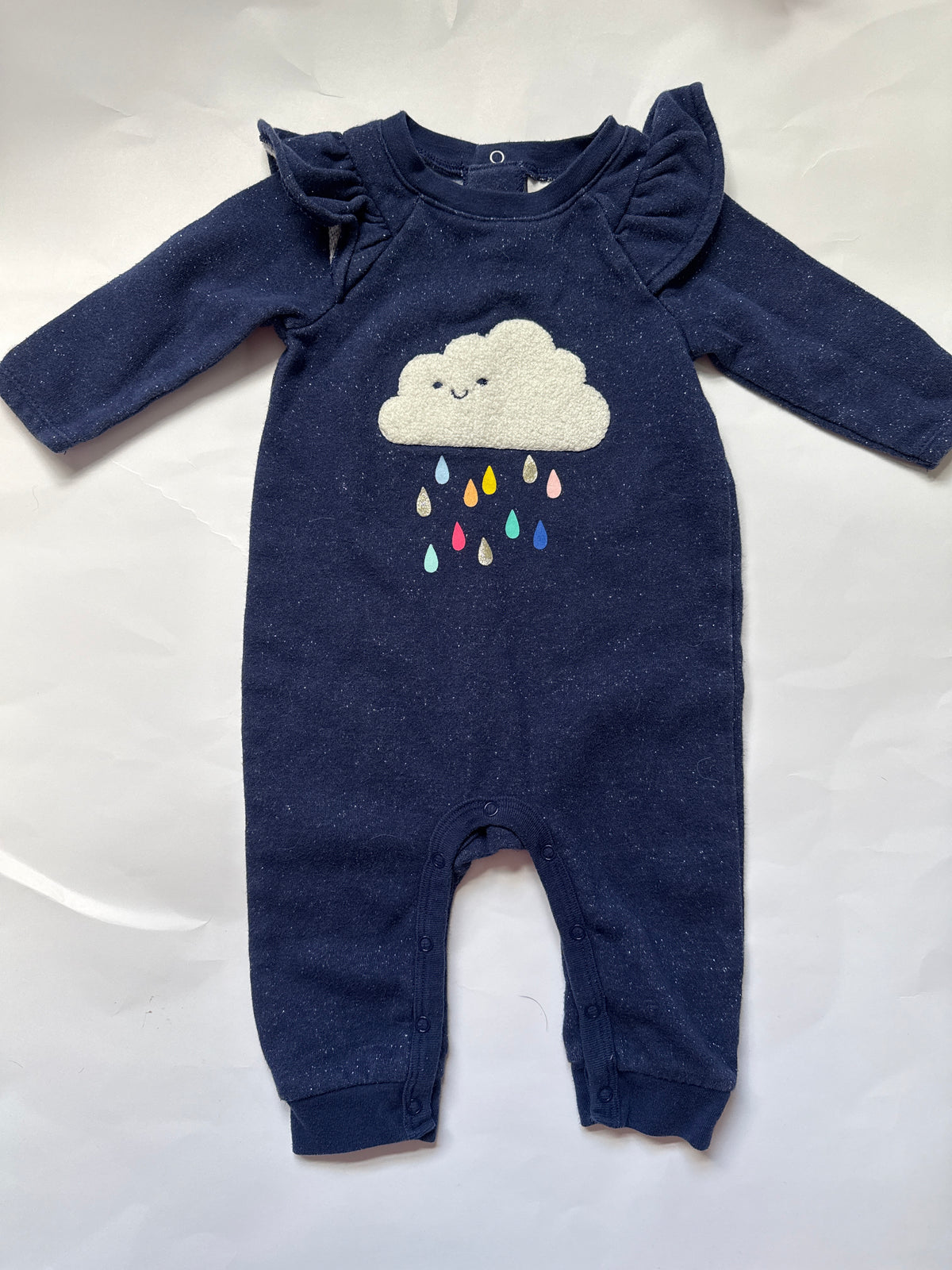#170 Cat and Jack sparkly blue outfit with cloud and rainbow rain girls 3-6 months