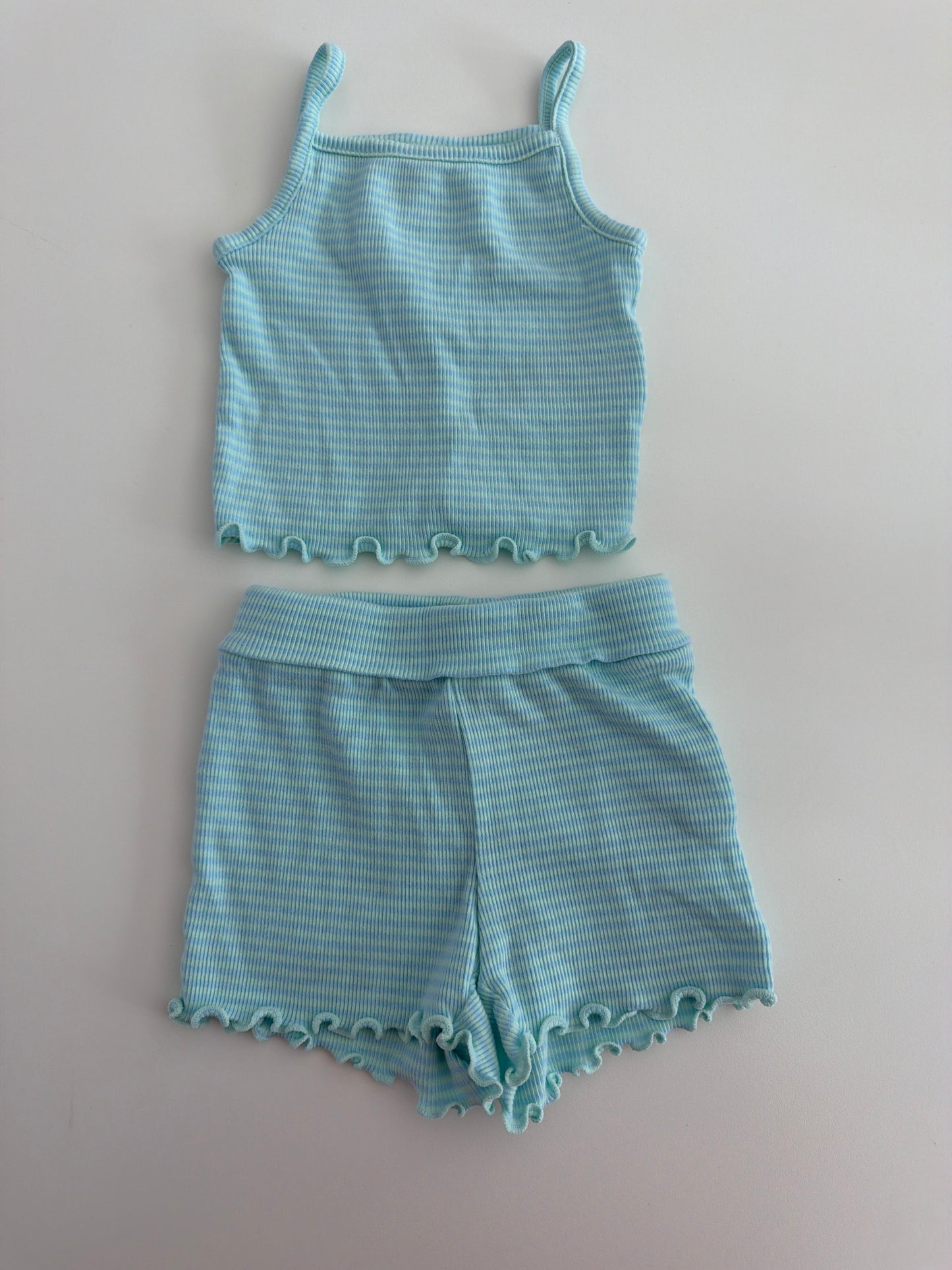 #117, Girls 18M, Gap green/blue striped set, EUC
