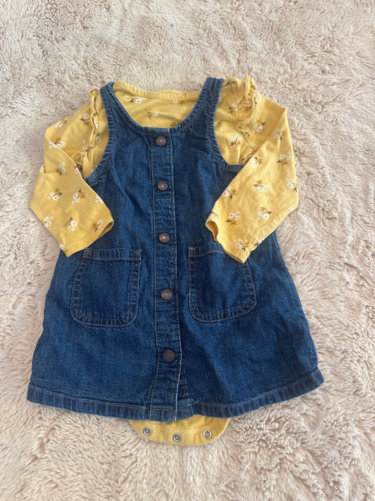 Seller 108 Girls Gap 18-24m onesie and denim dress EUC