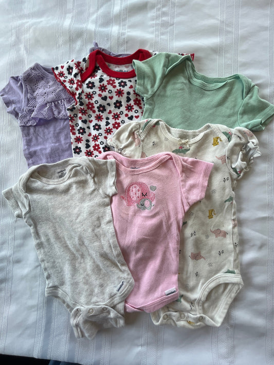 #57  Girls 3-6 mo onesies set of 6 EUC