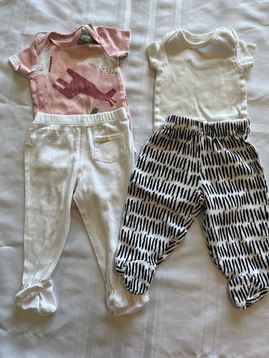 #29 girls 3 mo 2 piece footed outfits set of 2 EUC