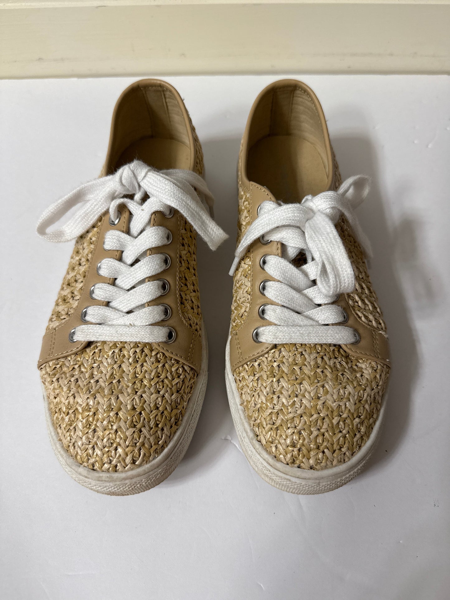 Seller #216, Women’s Tahari brown straw designer sneakers, sz 8 GUC