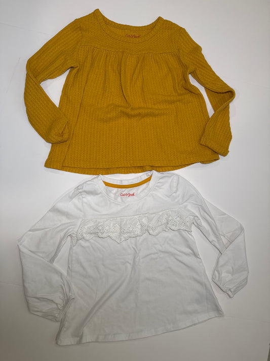 #96 Cat&Jack Mustard Waffle Knit and White Ruffle Top Set 5T