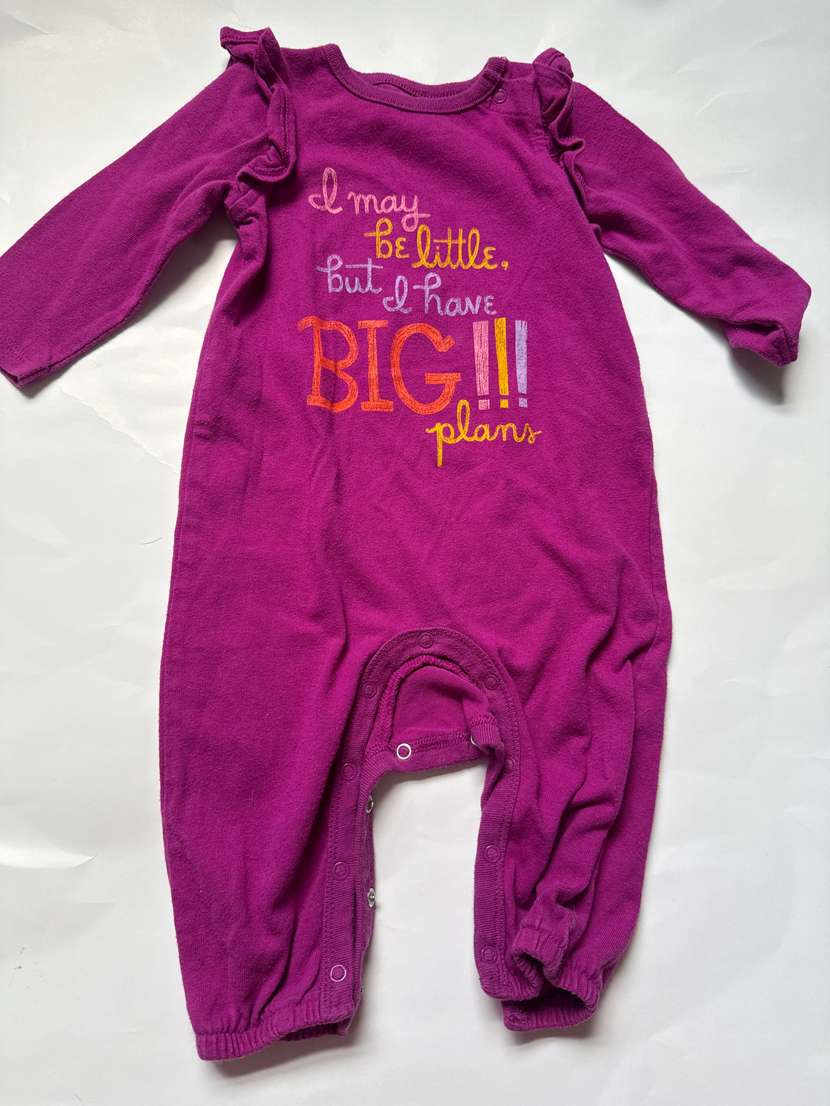#170 Car and Jack “I may be little but I have big plans” magenta outfit girls 3-6 months