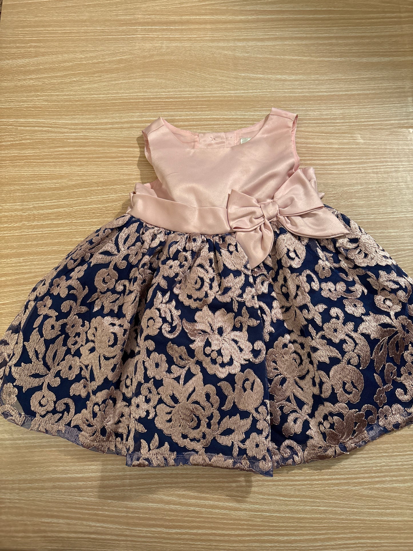 #102 Rare Editions Babygirl Pink and Navy Formal Dress 12 Months