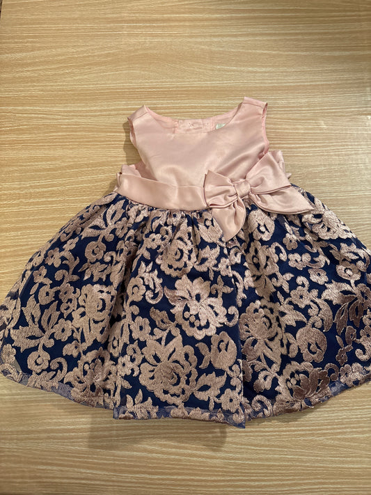 #102 Rare Editions Babygirl Pink and Navy Formal Dress 12 Months