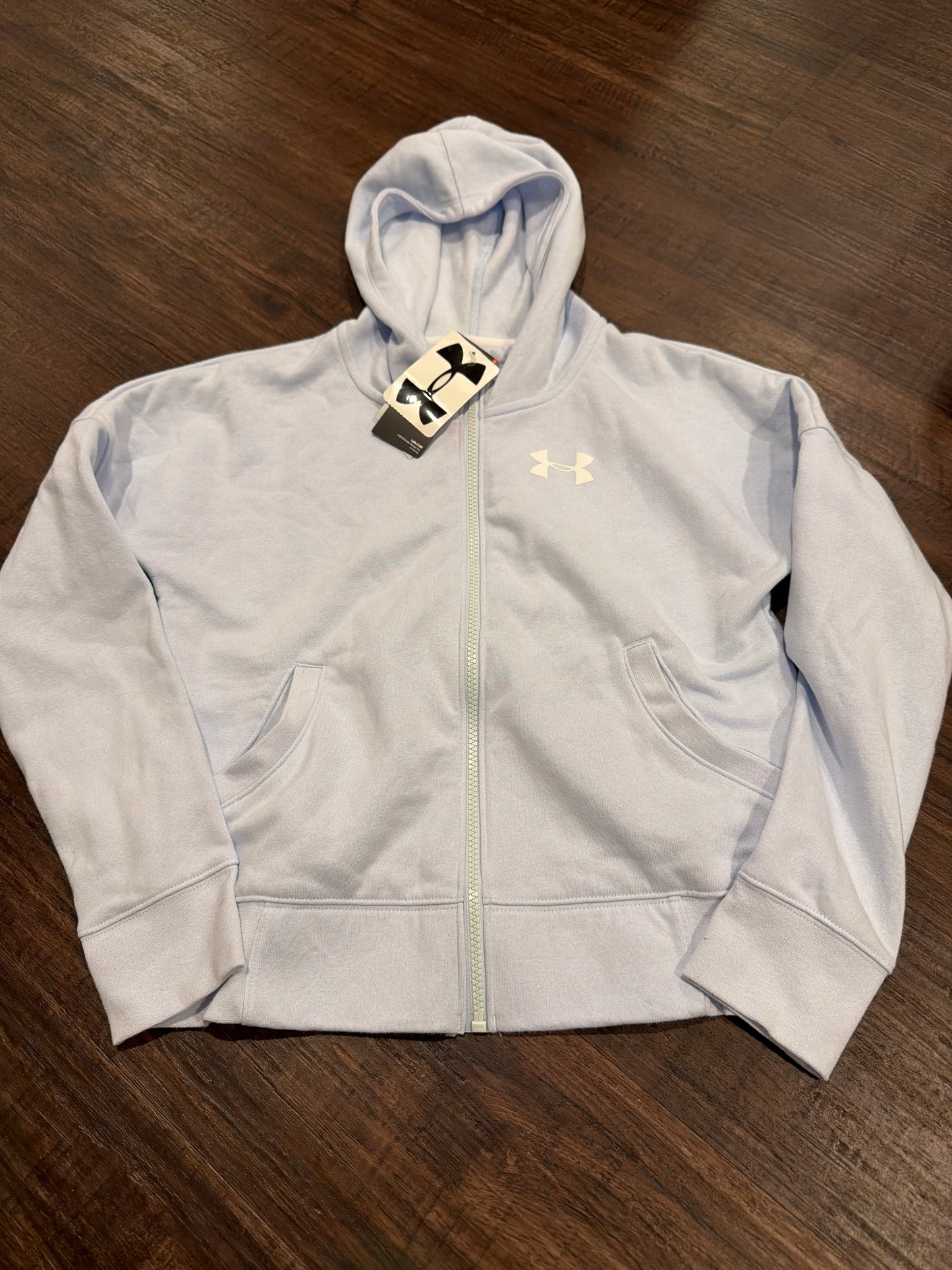 #107 nwt youth large girls Under Armour hooded zip up