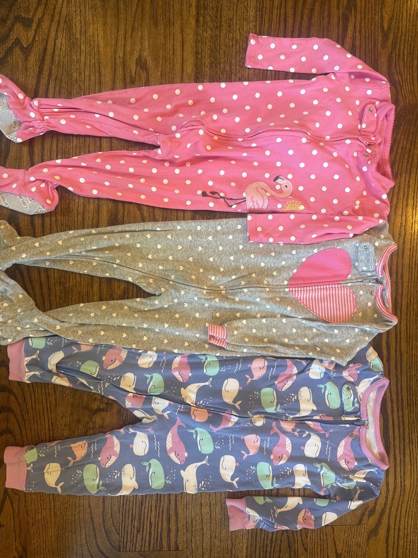 Seller #172 REDUCED Carter’s Set of 3 Sleepers Flamingo Heart Whale Girl Size 18m