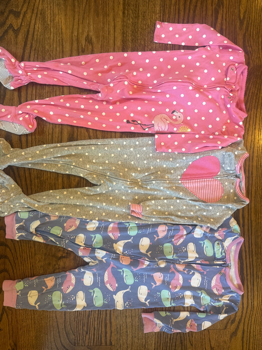 Seller #172 REDUCED Carter’s Set of 3 Sleepers Flamingo Heart Whale Girl Size 18m