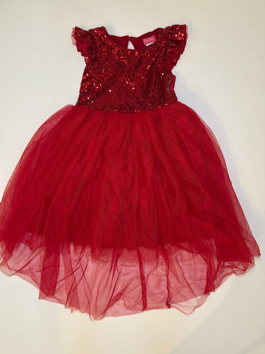 #96 Girls Sparkly Red Tulle Dress Size 4/5
