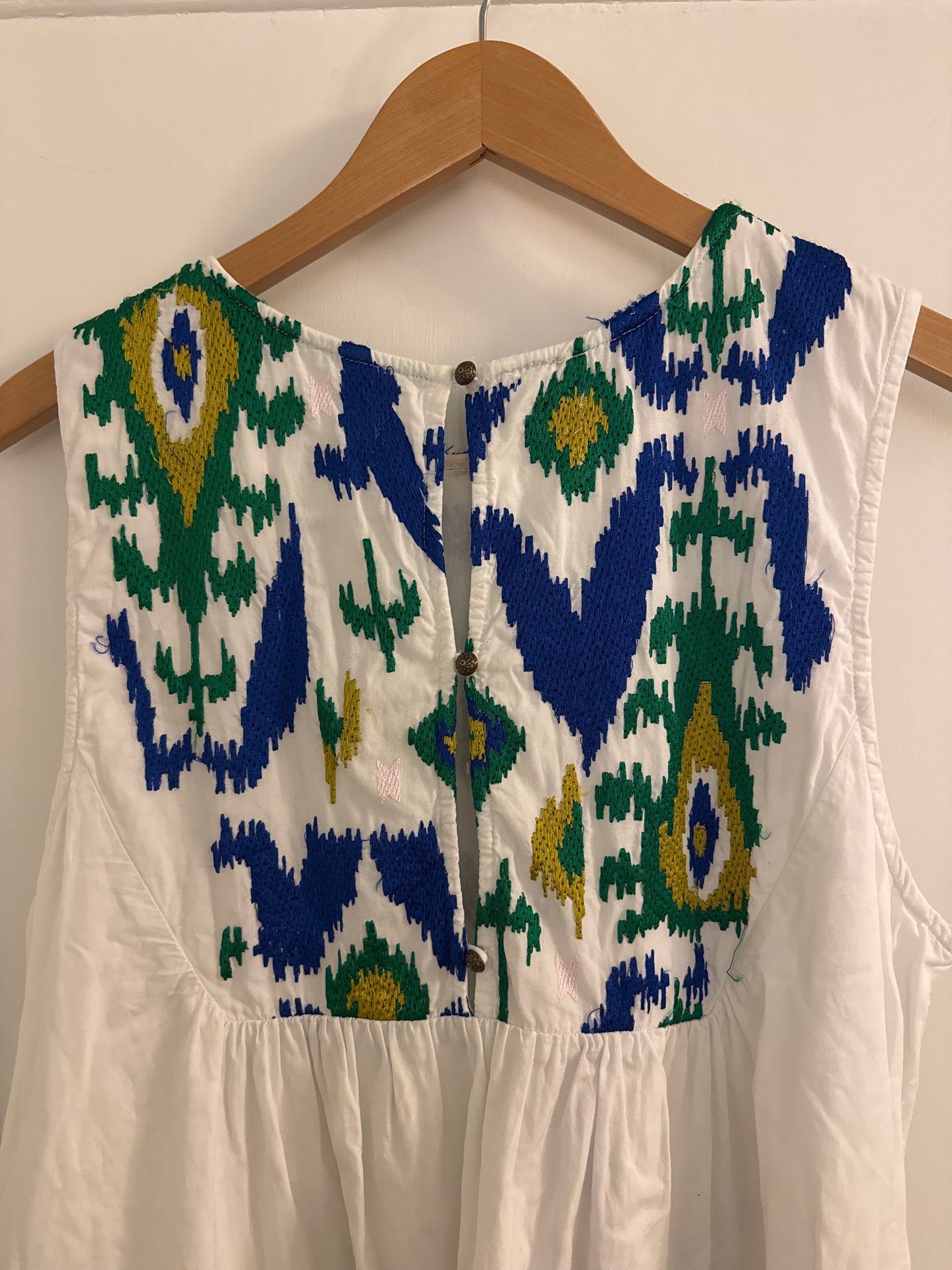#152 - Anthropologie White Dress with Ikat Embroidery