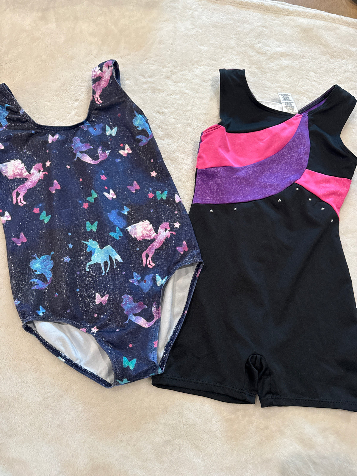 #81 Girls 6 Shorts leotard and unicorns leotard euc