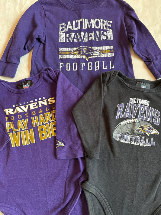 Seller #216, Baltimore Ravens tshirt and set of onesies, EUC 6-12 months