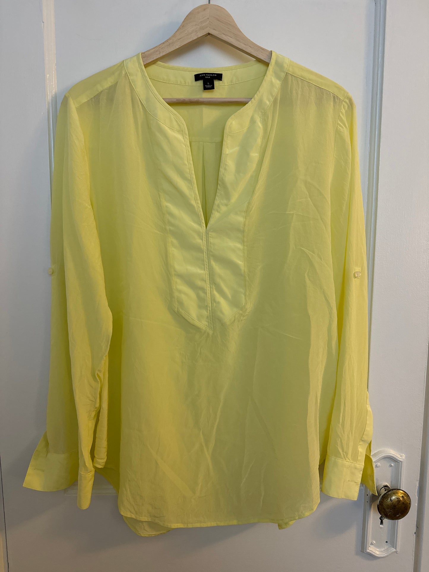 * Reduced * Ann Taylor Light Yellow 100% Silk Tunic Blouse, Women's Size L