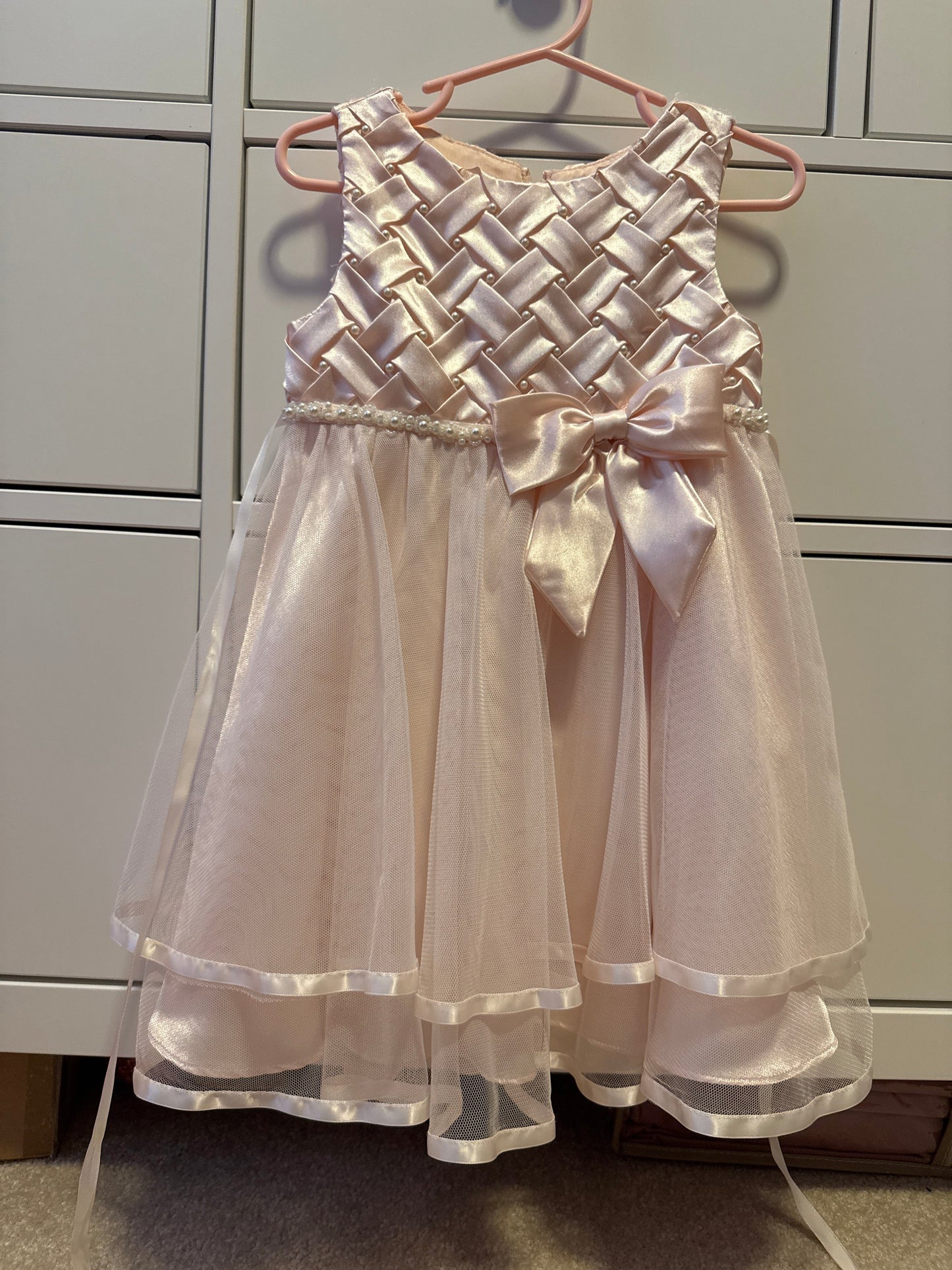 Seller #149  Girls Rare Editions Pink Satin Tulle Pearl dress size 3T