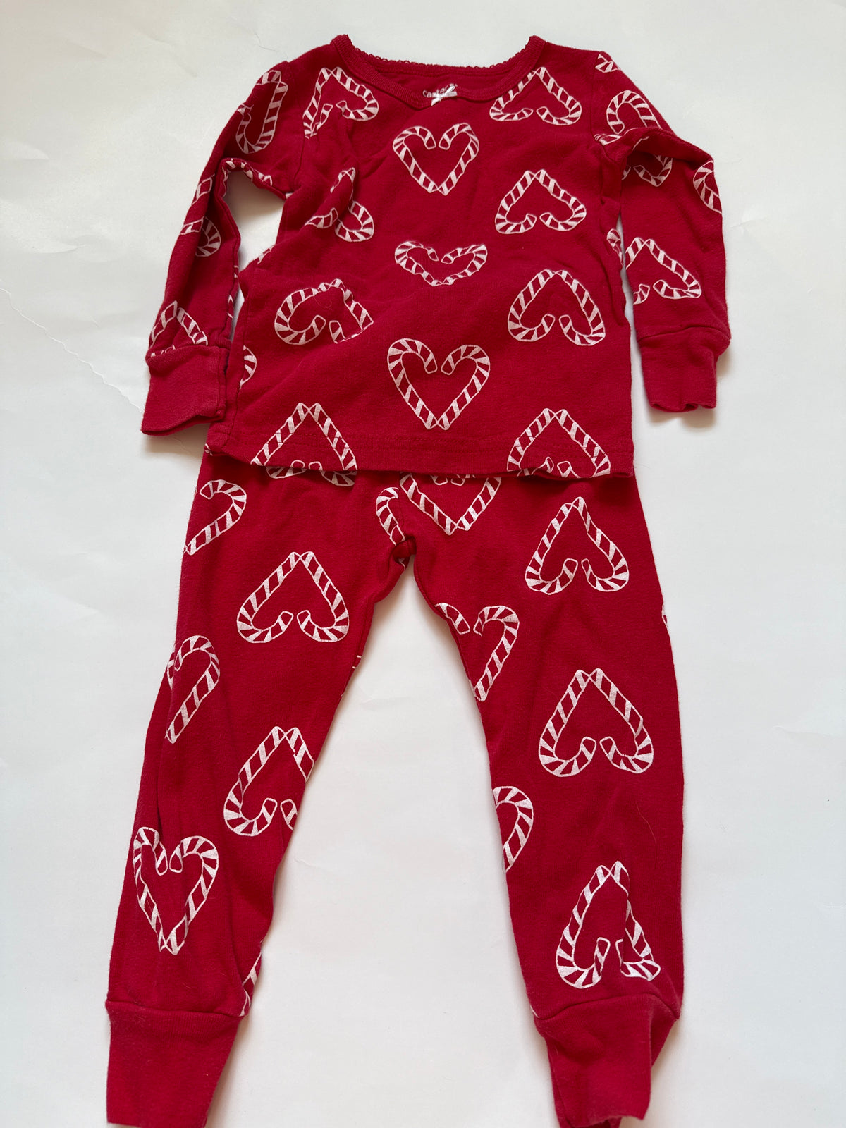 #170 Carters heart candy cane two piece pjs girls 18 months