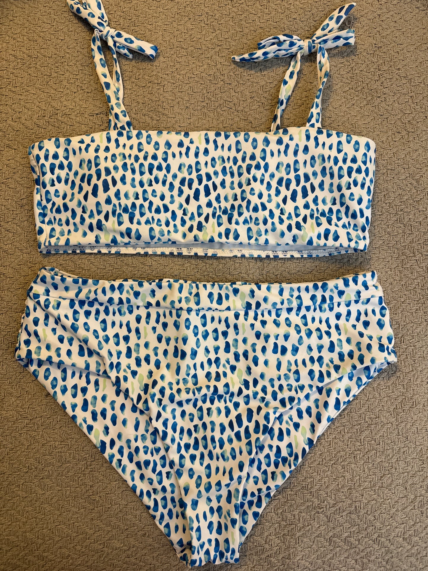 Shein White and Blue Polka Dot 2pc Bathing Suit, Women's Size L