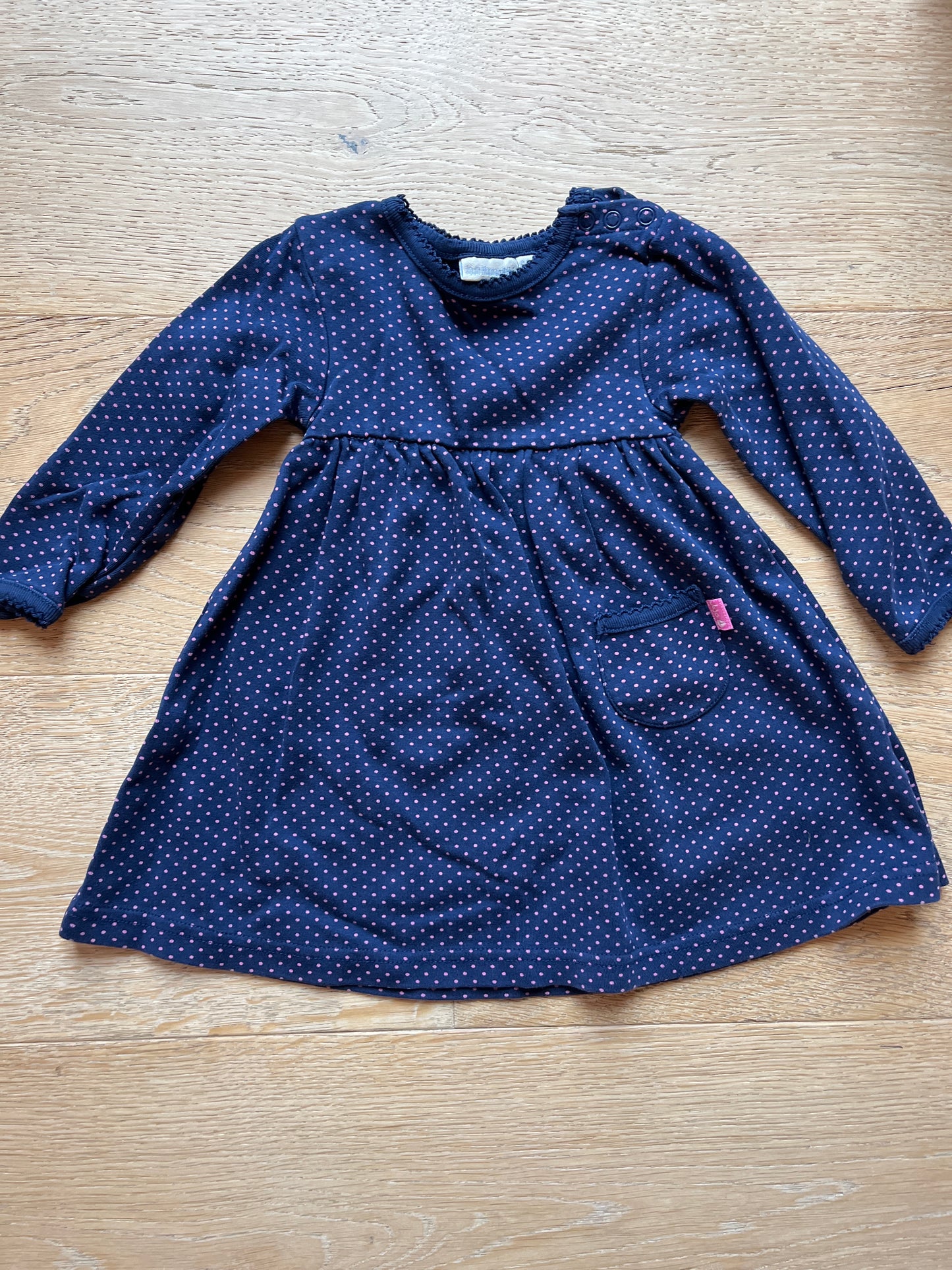 #110 Girls JoJo Maman 12-18 Months Blue Polka Dot Dress