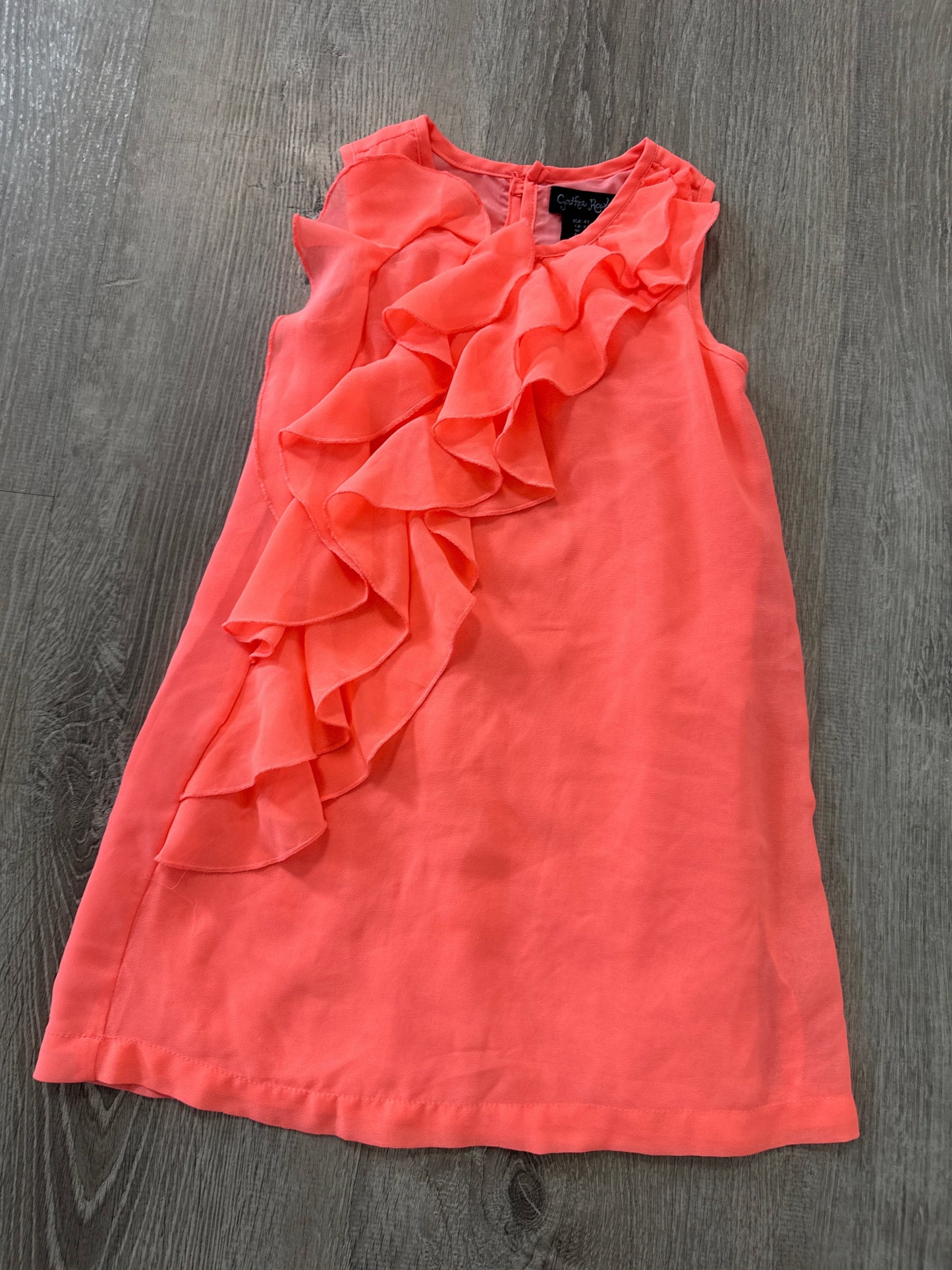 #149 reduced Girls frilly neon peach orange dress 4T