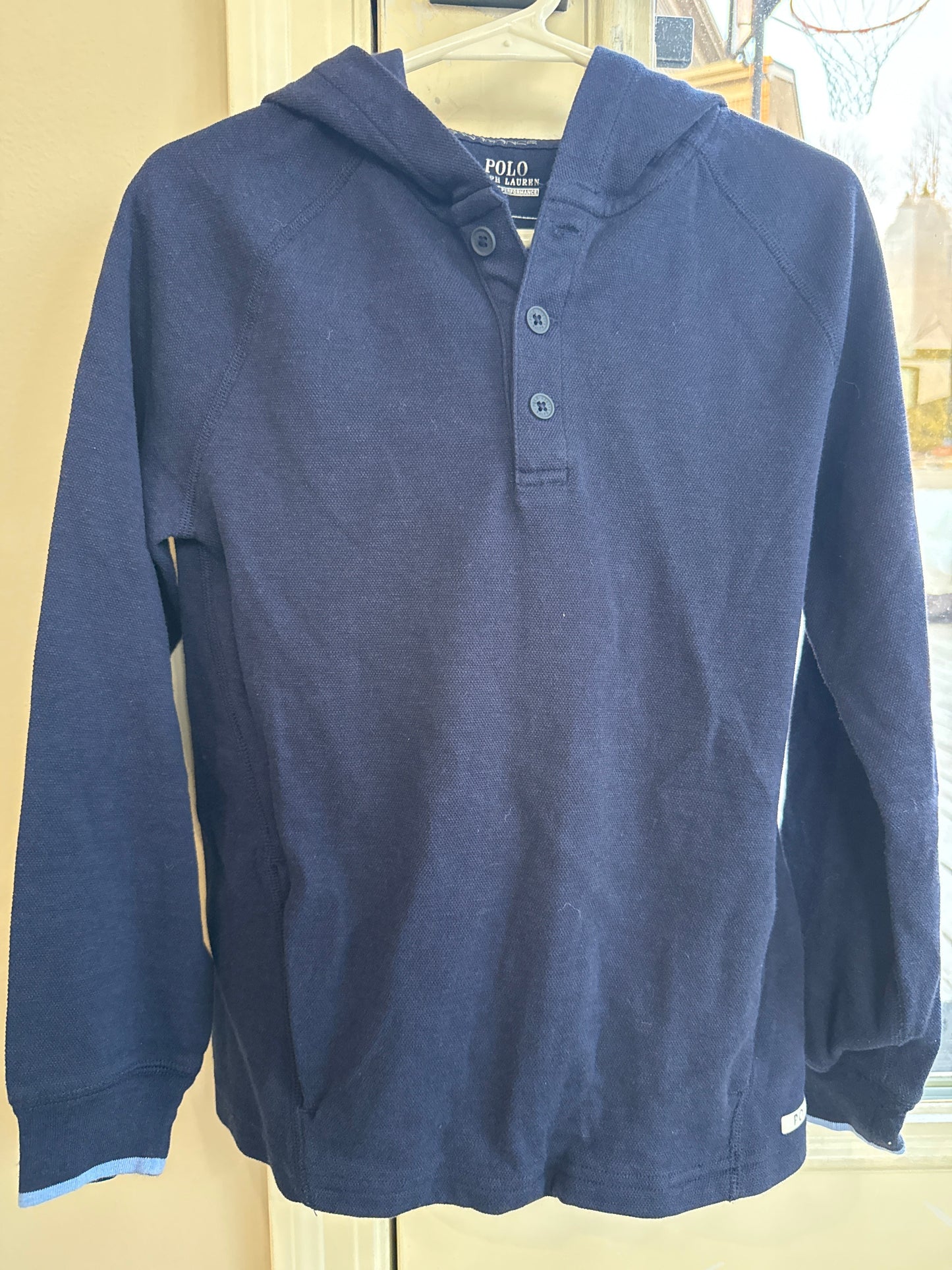 Seller #211 Boys navy Polo Ralph Lauren hooded long sleeve shirt, sz 7 NWOT
