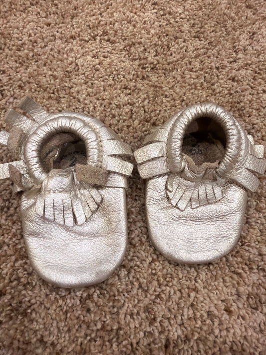 #47, girls Gold size 2 freshly picked moccasins