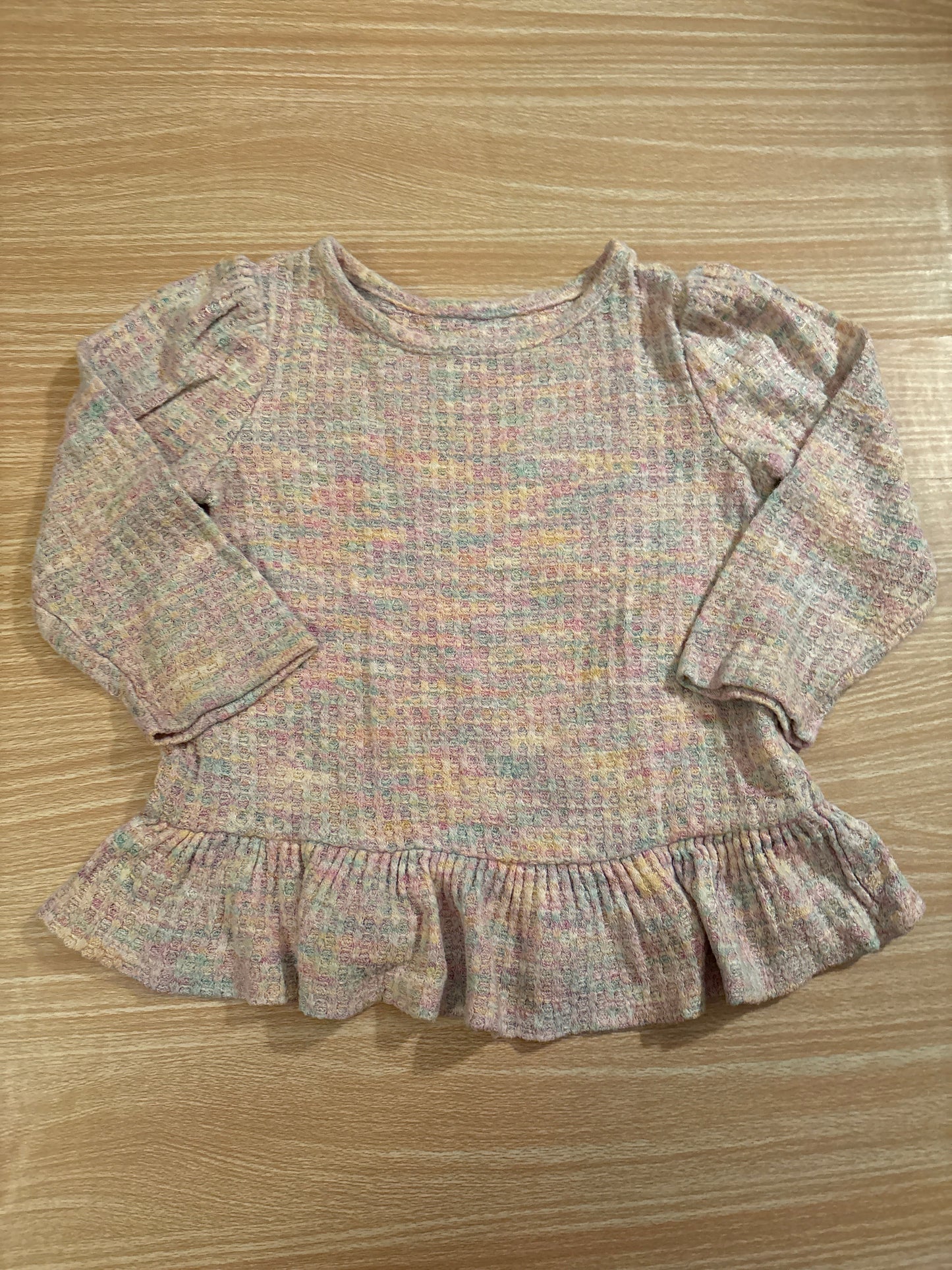 #102 Cat & Jack Light Pink Multicolor thermal peplum top & Janie & Jack Light Pink Leggings 2T