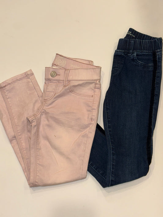 #182 size 8 jeggings lot- pink, dark blue with black suede detail