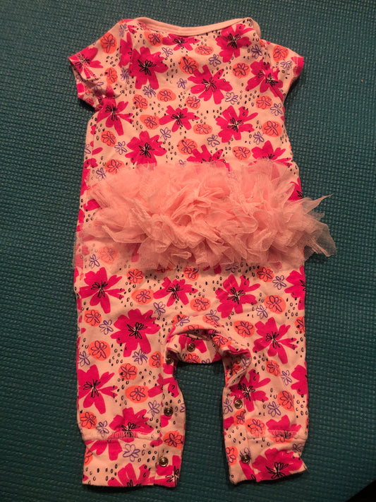0-3m Flower jumpsuit with ruffle bottom