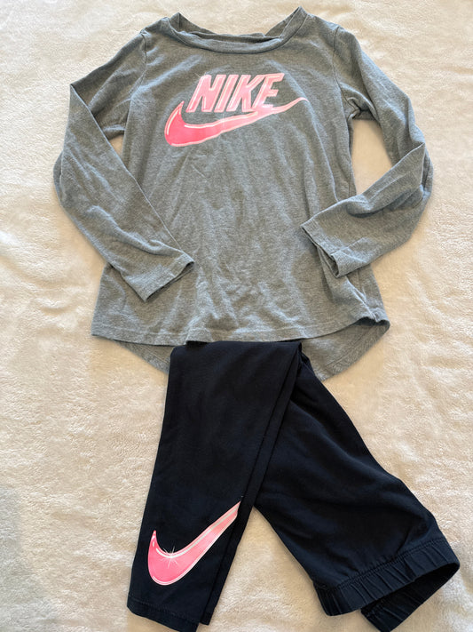 #46 Girls 6 (says 5-6yr) Nike outfit pink and black long sleeve/pants guc