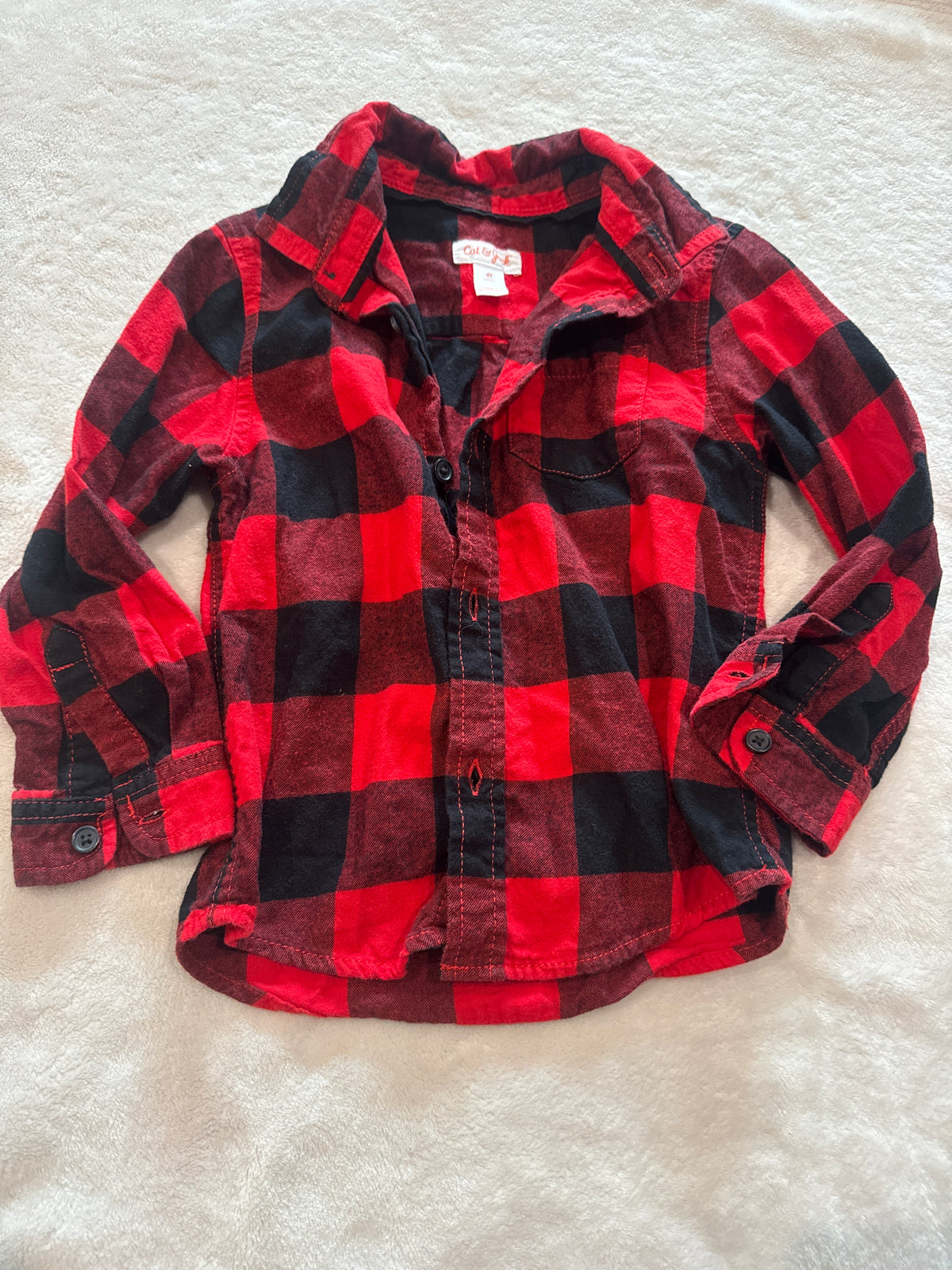 #81 Boys 4 Cat and Jack red/black plaid button down