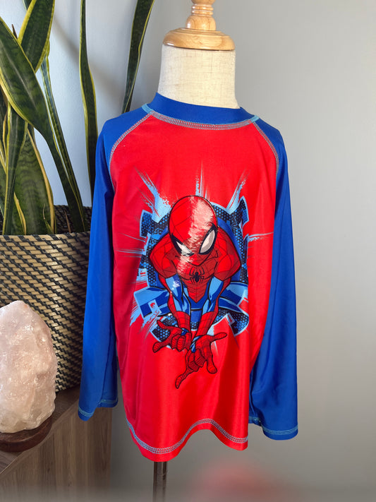 Size 6 Spiderman Rash Guard Swim shirt VGUC