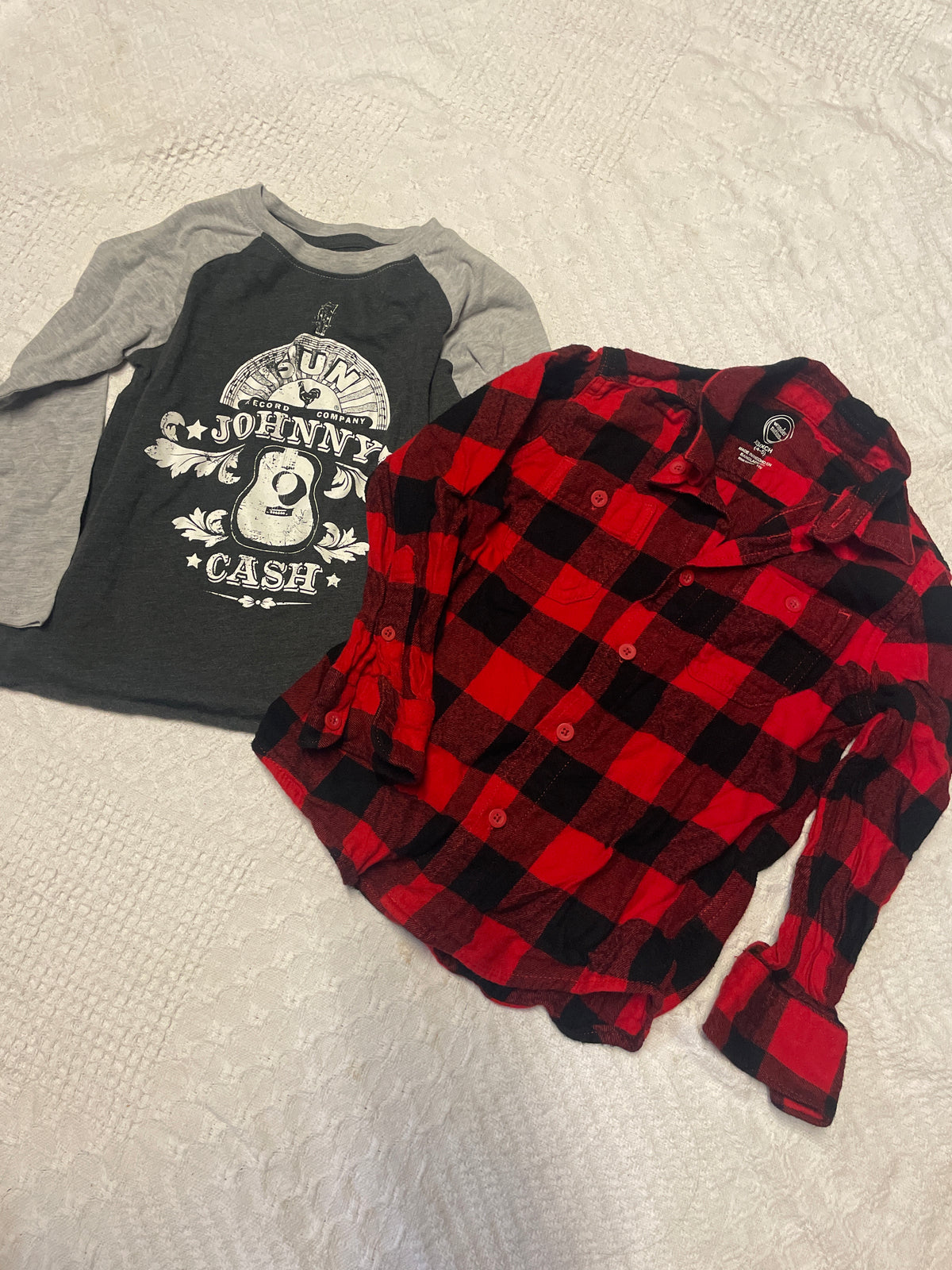 Seller #57 Boys 4t Buffalo plaid button down and Johnny cash long sleeve
