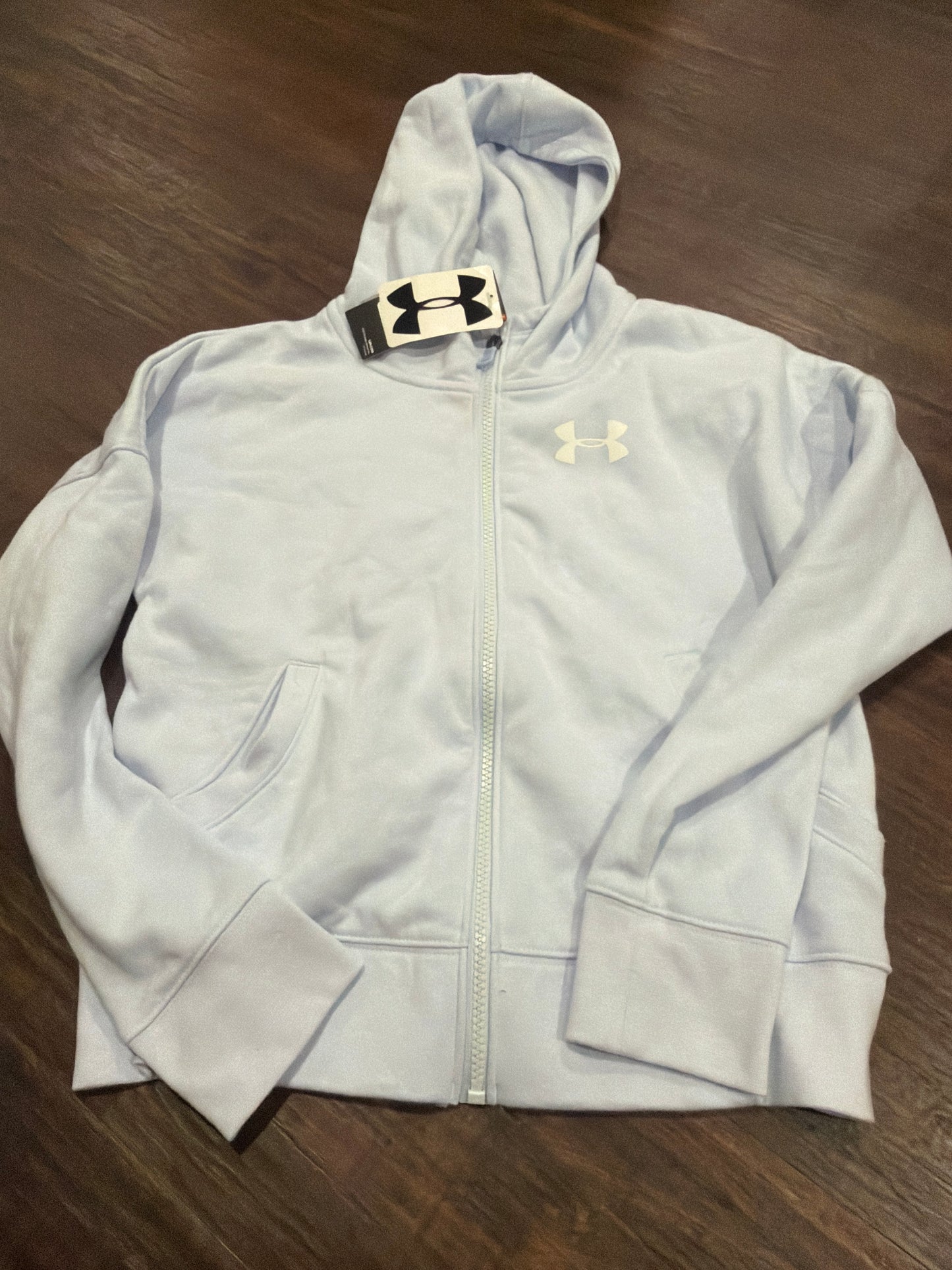 #107 nwt youth large girls Under Armour hooded zip up