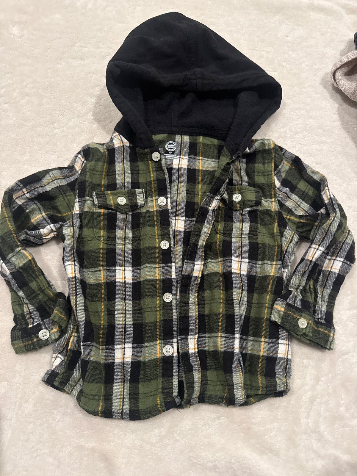 #81 Boys 4 wonder nation green plaid button down hoody