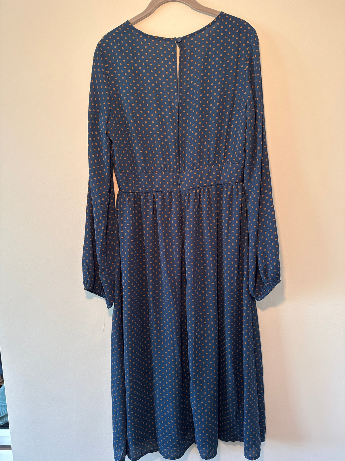 #127 Navy Polka Dot Maxi Dress Women's M