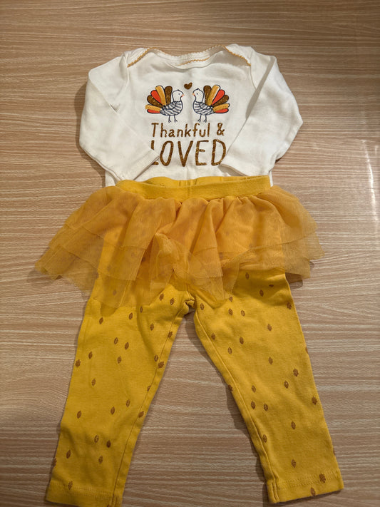 #102 Carters Just One You Yellow and White Thanksgiving Outfit 12 months