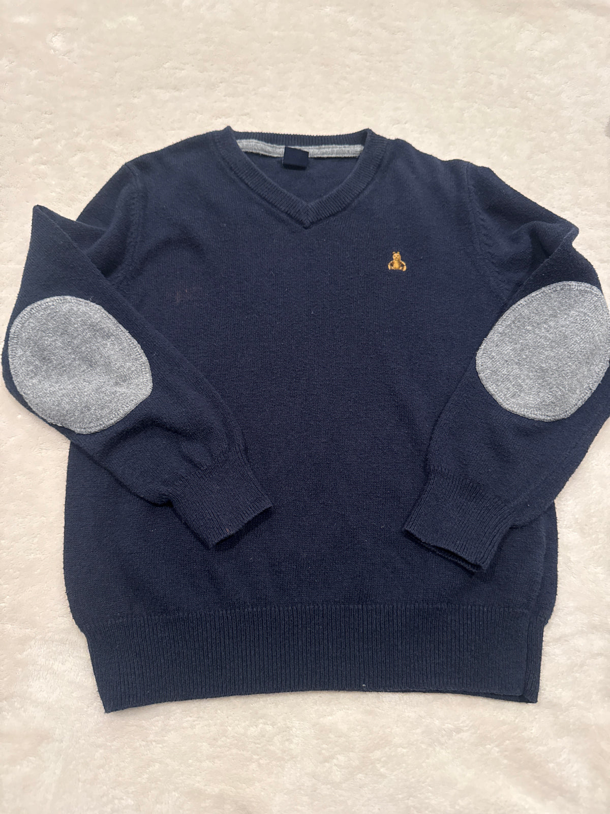 #81 Boys 5 Gap navy sweater with elbow patches