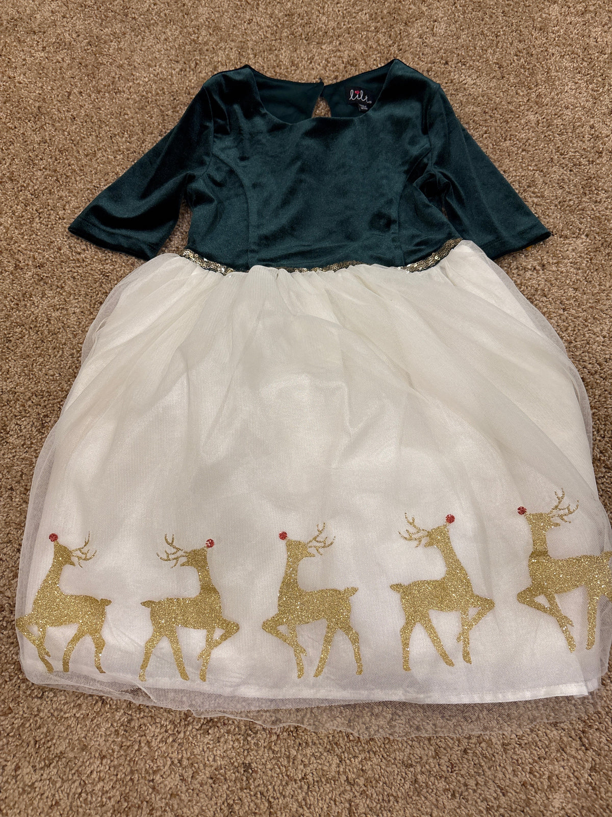 #47, girls size 7/8, Lilt green/white holiday dress