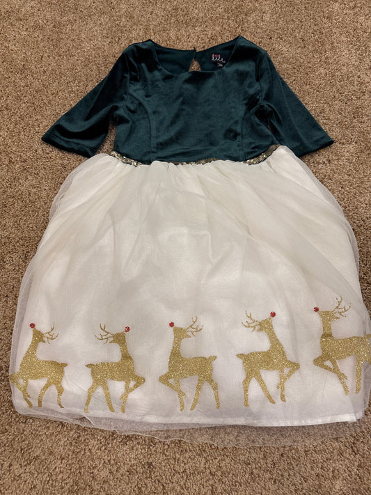 #47, girls size 7/8, Lilt green/white holiday dress