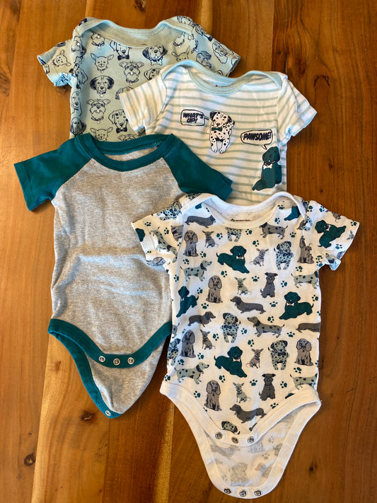 #14-boys dog onesies (0-3 months)