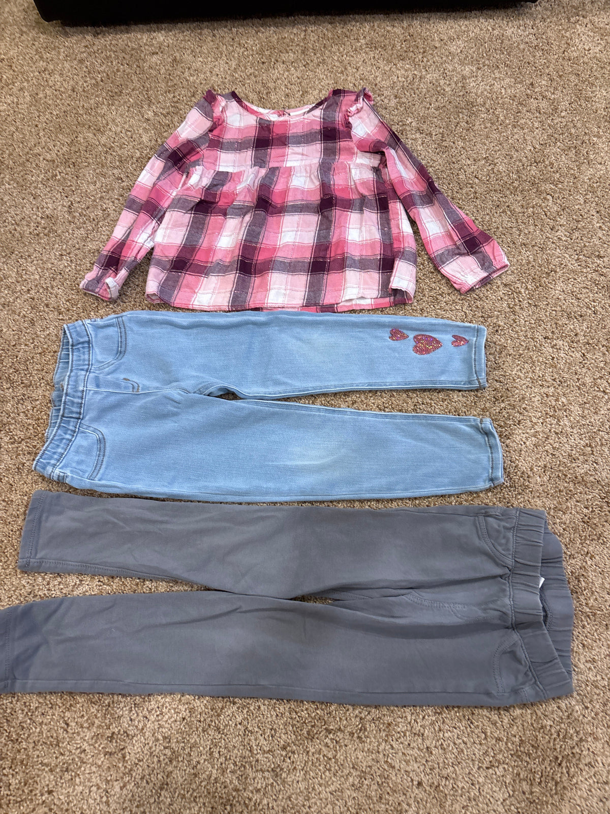 #47 girls 5T assorted brands, bundle shirt with 2 pairs of pants