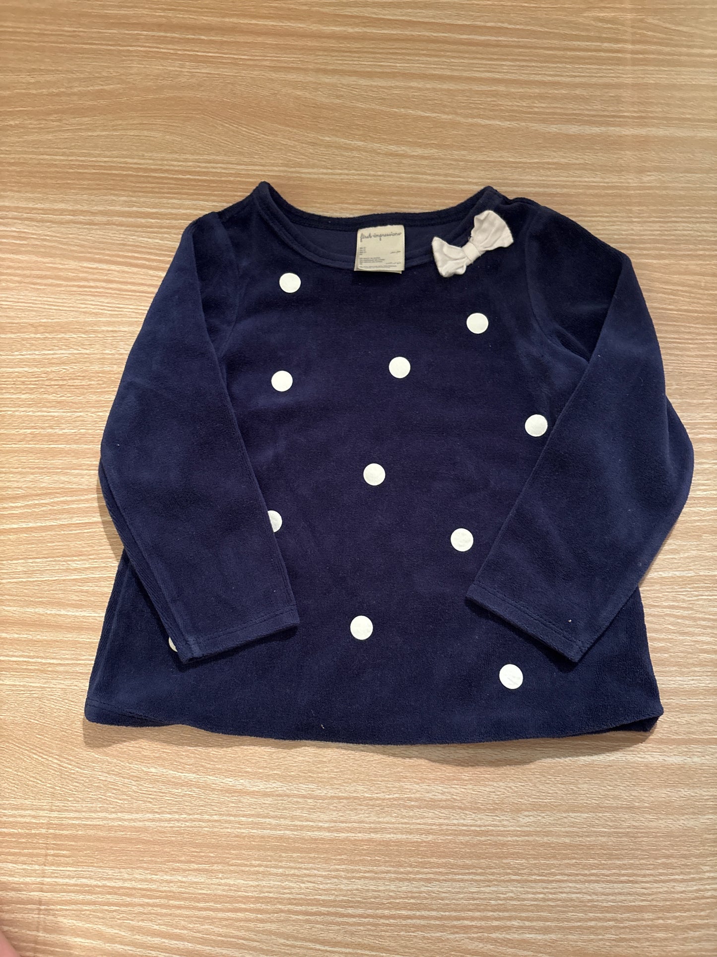 #102 First Impressions 3T Girls Velour Navy and White Outfit
