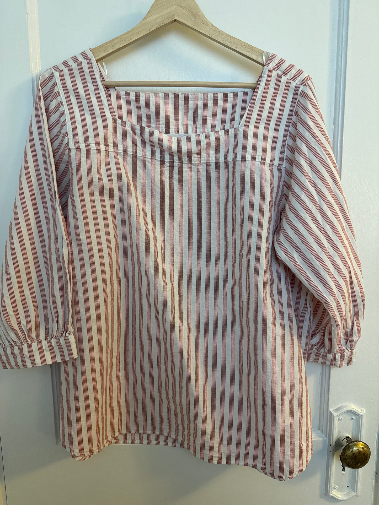 Time and Tru Red and White Stripped Linen Blouse, Women's Size L