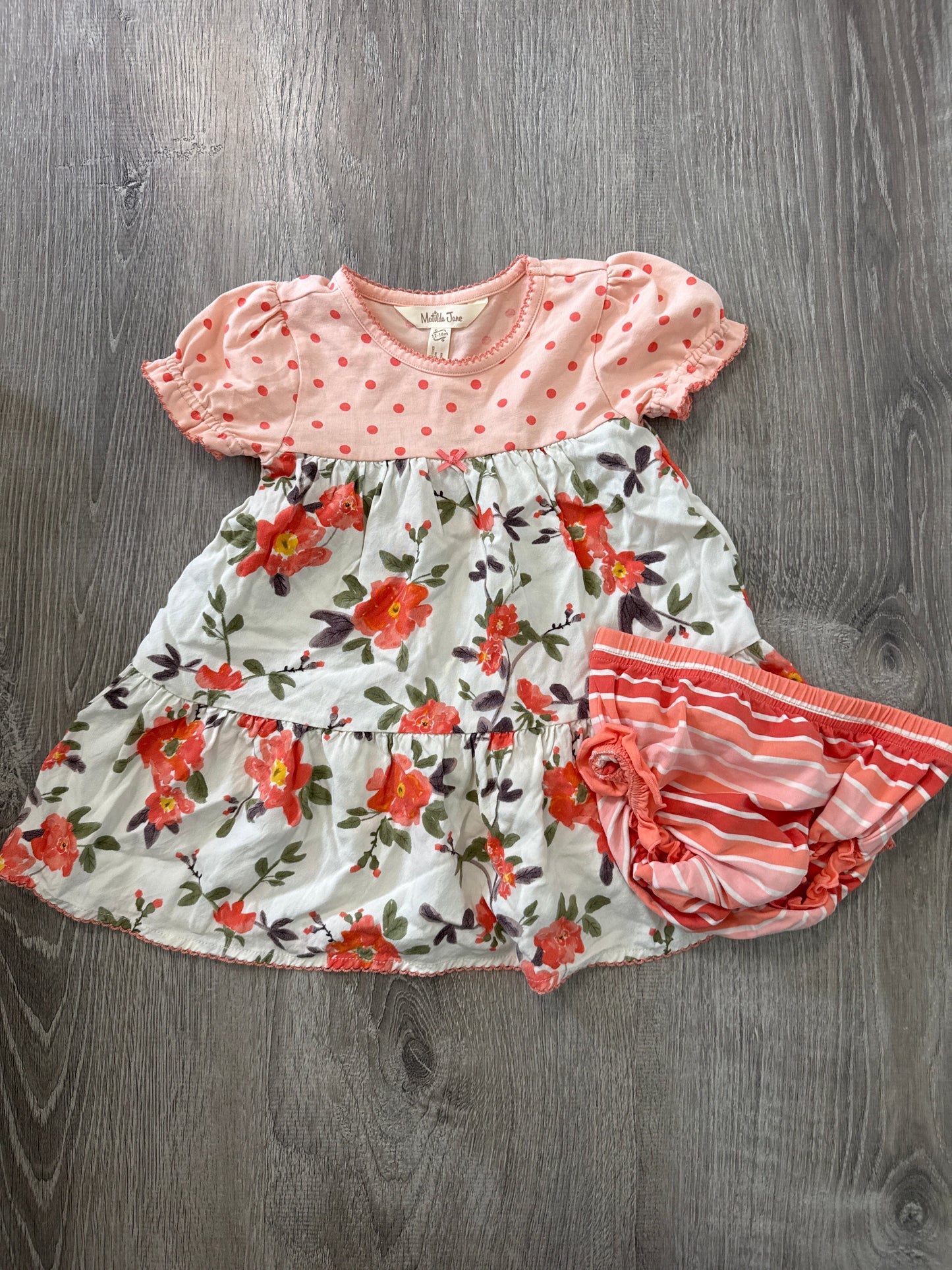 #149 Girls 12-18m Matilda Jane orange floral polka dot dress